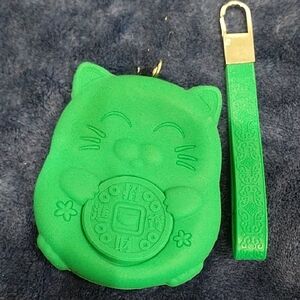 Teal Green Lucky Cat Coin Pouch with Wrist Strap